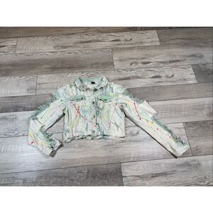 Red Fox Denim Destress Tie Dye Womens Jacket Size S Unique